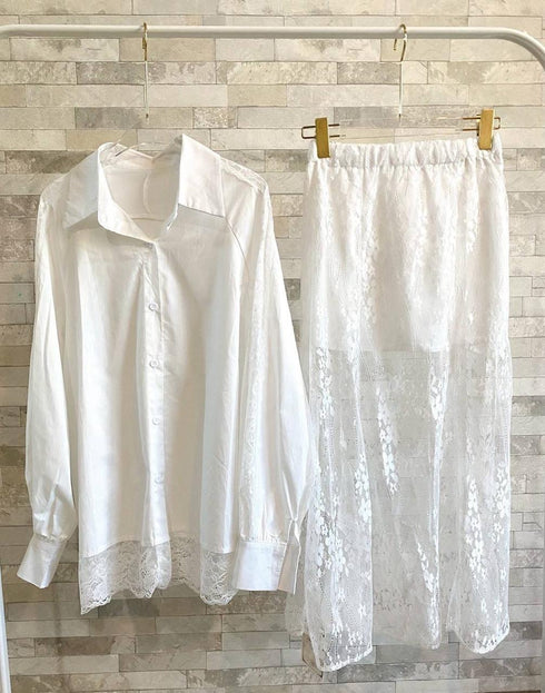 Women chic Trendy Aesthetic  Lacey Skirts With Shirts